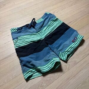 Patagonia Mens Striped Board Shorts Blue Teal Swim Trunks Size 33 Recycled Nylon